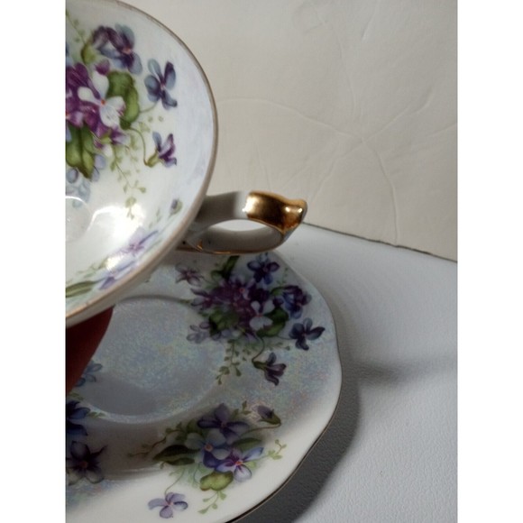 Vintage Teacup And Saucer Del Mar Japan Hand Painted 24 Karat Gold Floral Old G1 - Picture 3 of 8
